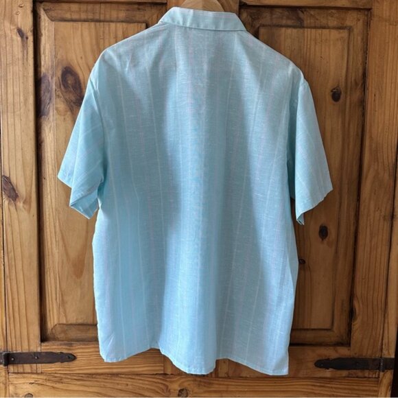 Vintage 80’s Men’s Light Blue Pinstripe Short Sleeve Shirt Button Down - Large - Picture 9 of 15